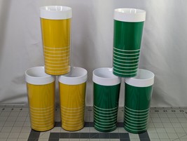 Thermo Serv Plastic Tumblers Cups Green Yellow Stripe Lot of 6 1984 - $29.95