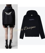 Women&#39;s Black Angel Wing Graphic Hoodie 100% Cotton Oversized Fleece Swe... - $109.62 CAD