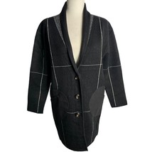 Kerisma Shawl Collar Grid Coat S/M Black Buttons Faux Leather Pockets Patches - £107.70 GBP