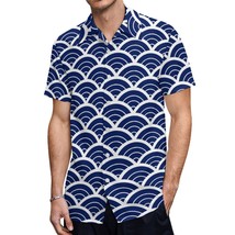 Mondxflaur Blue Waves Button Down Shirts for Men Short Sleeve Pocket Casual - £20.55 GBP