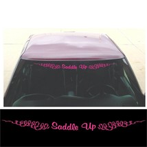 Windshield SADDLE UP Barb Wire decal for horse ranch truck or trailer PINK - £12.76 GBP