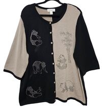 CJBanks Panda Bear Knit Cardigan Y2K Whimsical Animal Art Sweater 1X Cot... - $34.99