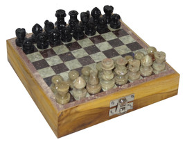 6&quot;x6&quot; Marble Handmade gorara stone pieces wooden Chess Set Decor Gifts - £74.00 GBP