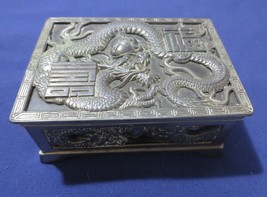 Vintage Oriental Dragon Metal Hinged  Wood Lined Trinket Box Made in Japan - $30.00