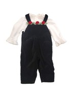 Vintage 90s Toddler Girls 18 Months Black Velvet Bibs Overalls Lace Outf... - $28.93