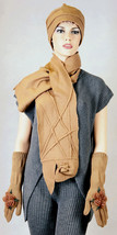 Felted Wool Beige Hat Scarf Gloves 3 Pcs Winter Set Lightweight Women Gift - £80.85 GBP