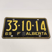 Alberta License Plate 1969 33-10-14 Black w Yellow Letters Expired VTG C... - $29.02
