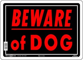 BEWARE of DOG Sturdy Metal SIGN Red 10&quot;x14&quot; Security Dogs Warning HILLMA... - $22.13