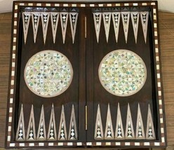 Handmade, Wood Backgammon Board, Chess Board, Inlaid Mother Of Pearl (16.8&quot;) - £302.15 GBP