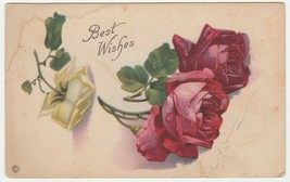 Vintage Postcard Best Wishes Red and White Roses 1922 Stecher - £4.63 GBP