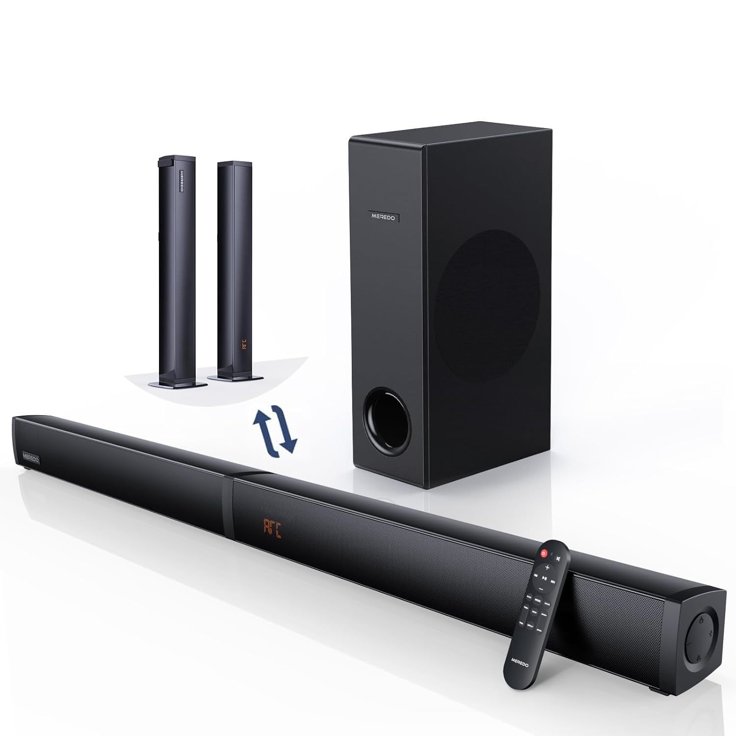 Sound Bar With Subwoofer 180W Detachable 2 In 1 Sound Bars For Tv 2.1Ch Treble &