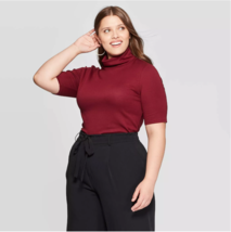 Ava &amp; Viv Women’s Plus Size Elbow Sleeve Turtleneck T-Shirt, Burgundy, 2X, NWT - £10.31 GBP