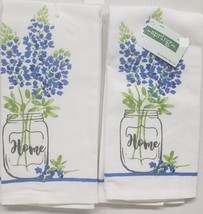 Set Of 2 Same Kitchen Cotton Towels(16&quot;x26&quot;) Bluebonnet Flowers Jar,Home,Ritz,Hl - £12.68 GBP