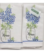 Set of 2 Same Kitchen Cotton Towels(16&quot;x26&quot;) BLUEBONNET FLOWERS JAR,HOME... - $15.83