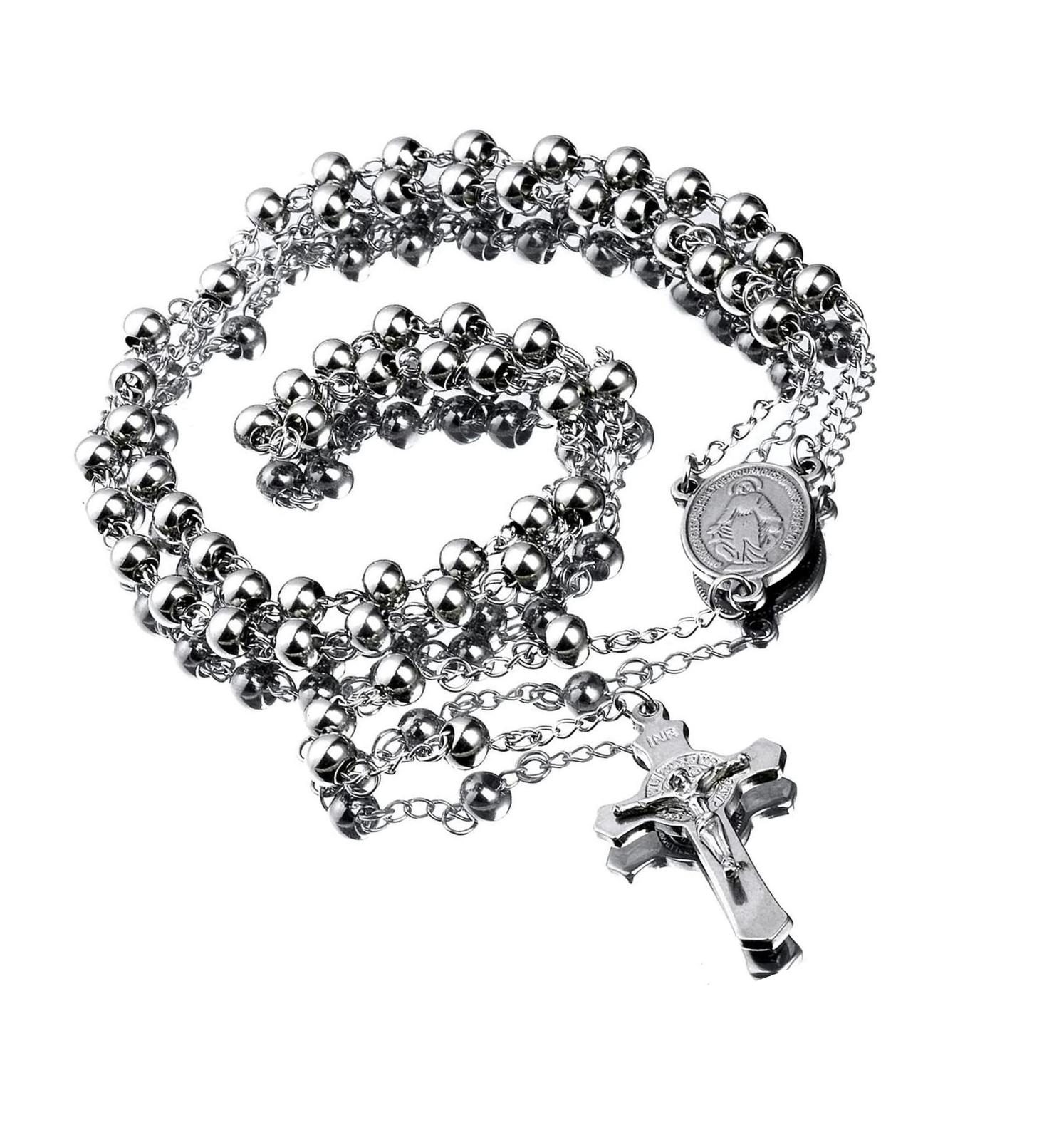 30 Stainless Steel Rosary Beads Necklace 6mm Silver Color - $44.18