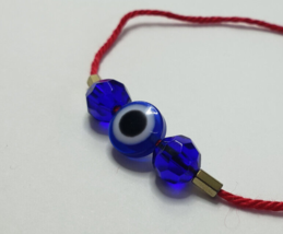 Evil Eye Red String Good Luck Protection Bracelet Kabbalah &amp; Blue Crystals - £7.70 GBP