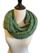 Warm Winter Green Infinity Loop Scarf Knitted Sequins Shiny Threads Wool... - £11.35 GBP