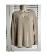 J McLaughlin tan v neck tunic length cotton blend sweater button trim Sm... - $29.82 CAD