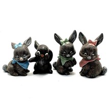 Vintage Ceramic Bunny Rabbit Figurines Hand Painted Handmade Set of 4 - £26.66 GBP
