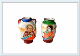 Pair of Vintage Occupied Japan Miniature Moriage Porcelain Vases Man and Woman  - £7.97 GBP