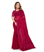 Designer Magenta Hot Fix Siroski Stone Work Sari Simmer Silk Party Wear ... - $69.95