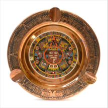 Vintage Mexico Enamel Bronze Copper Ashtray Mayan Calendar 5.5&quot; - £9.26 GBP