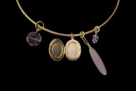 Anthropologie Gold Tone Charm Bracelet Semi Precious Stones Locket NWT $58 image 3