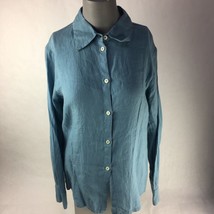Etro Womens Button Front Shirt Blue Long Sleeves 100% Linen Blouse 42 - £33.82 GBP