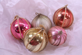 Lot Of 5  Antique Victorian  Wire Wrapped Mercury Glass Christmas Ornaments - $54.59