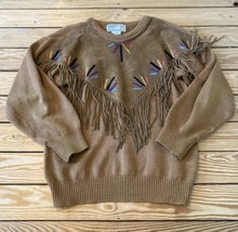 Vintage Pioneer  wear Men’s Leather fringe Sweater size S Brown Cp - £58.42 GBP