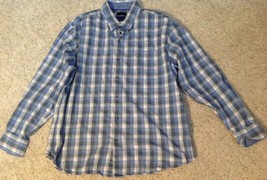 Tommy Bahama Mens Plaid Shirt Gray Blue White Size M Rockabilly Long Sleeve - £13.21 GBP