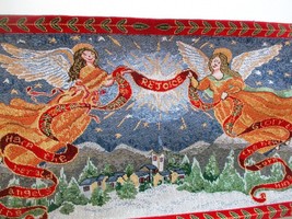 Christmas Angel Tapestry Table Runner Tassels  Stars 13&quot; X 38&quot; Blue Red ... - $12.87