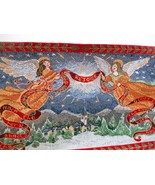 Christmas Angel Tapestry Table Runner Tassels  Stars 13&quot; X 38&quot; Blue Red ... - $241.58 MXN