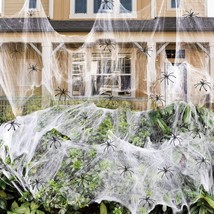 1000Sqft Halloween Fake Spider Web Super Stretch Cobwebs With 100 Fake Spiders - £13.43 GBP