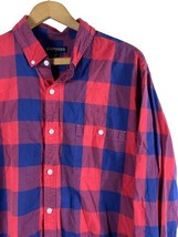 Express Size XL Mens Shirt Button Down Red Blue Buffalo Plaid Check Long Sleeve - £37.19 GBP