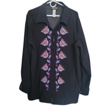 Bob Mackie Wearable Art Womens 1X Black Embroidered Abstract Floral Jacket Lined - £19.84 GBP