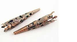 Long Beads Caps Long Cone Finding Antiqued Copper Ornate Filigree 42mm 2... - $2.66