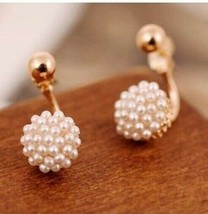 Faux Pearl Earrings Gold Tone Stud Fashion Classic Preppy Casual Cluster - £9.48 GBP