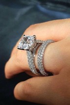 Bridal Wedding Ring Set 3.00Ct Cushion Cut Diamond Solid 14K White Gold Size 9.5 - £252.31 GBP