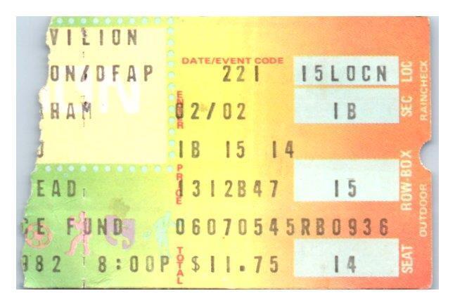 Primary image for Grateful Dead Konzert Ticket Stumpf Februar 21 1982 Los Angeles California