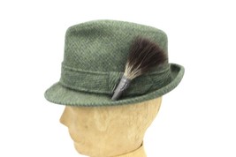 Mens Vtg Hat 6 7/8 S Champ Fedora Green Tweed /German Boar Bristle Hat O... - $65.93