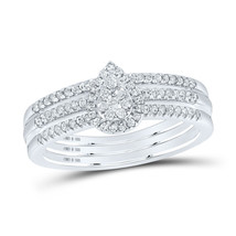 Sterling Silver Round Diamond Pear-shape Bridal Wedding Ring Band Set 1/4 Cttw - £178.31 GBP