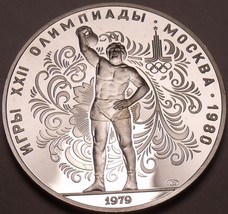 Silver Proof Russia 1979 10 Roubles~Mintage 108,000~Olympic Weight Lifti... - $56.63