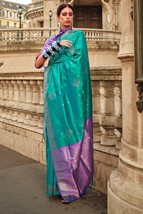 Bottel Green Soft Silk Saree With Blouse Piece \\ Handloom Weaving \\ designer e - £73.22 GBP