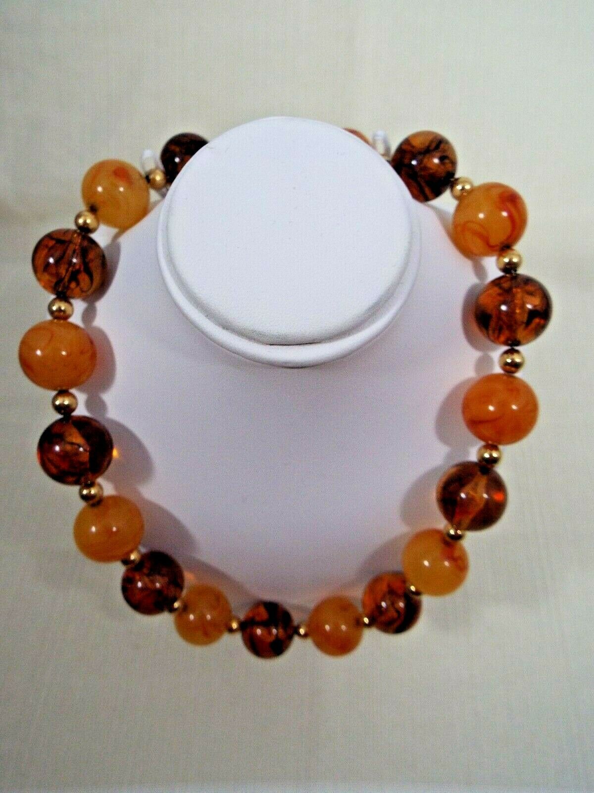 Signed Napier Vintage 18 Inch Gold Tone Faux Amber Ball and Bead Necklace - £94.15 GBP