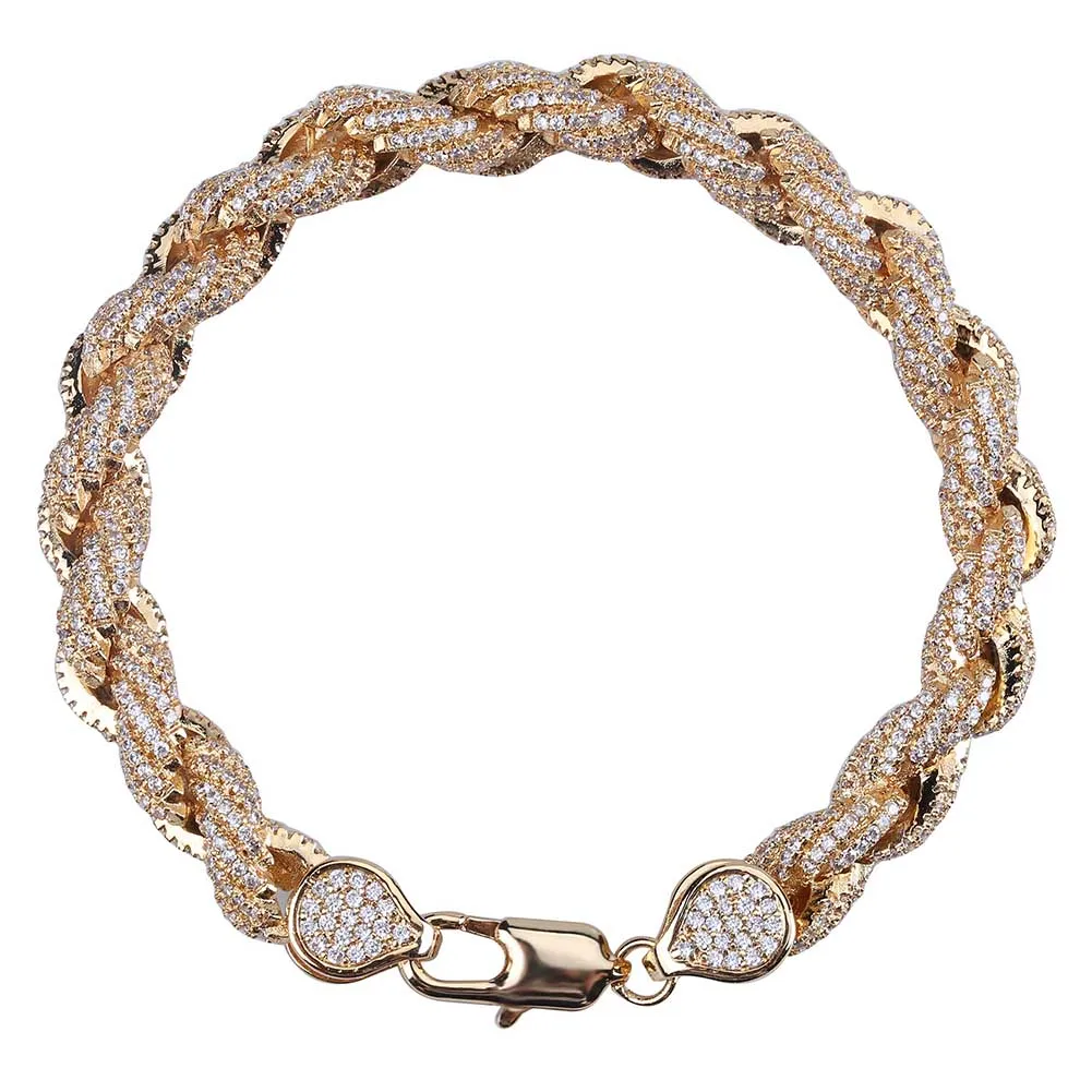 Bling Bling Iced Out Cubic Zircon 8mm Rope Chain Bracelet Hip Hop Men&#39;s Gold Col - £72.24 GBP