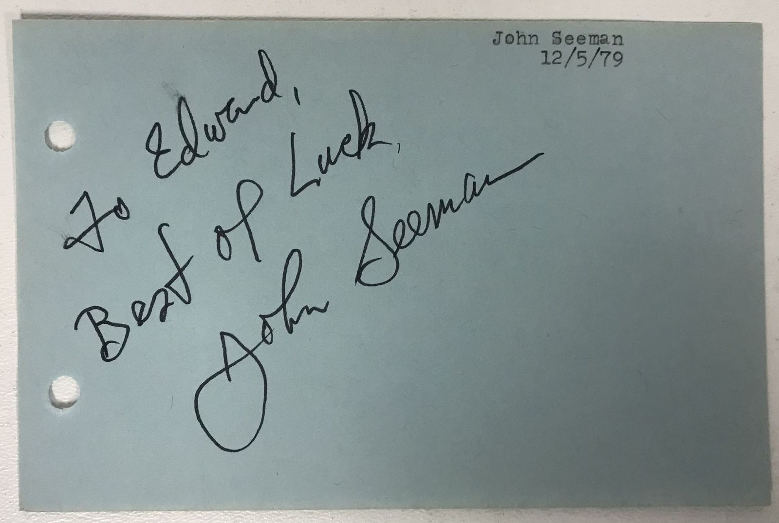 John Seeman Signed Autographed Vintage 4x6 Signature Page - $15.00
