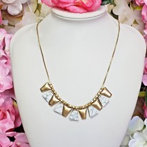 White Howlite Stone Beaded Gold Tone Bib Necklace - £12.99 GBP