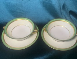 2-Vintage Heinrich Bavaria H&amp;C  Porcelain Double Handle Soup Bowl W/saucer - $42.75