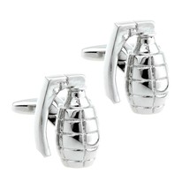 Hand Grenade Cufflinks Bomb Silver Metal Military Army Soldier New With Gift Bag - £9.70 GBP